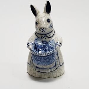 Vintage Potting Shed Dedham Bunny Rabbit With Vegetable Basket Figurine 4.25 in.